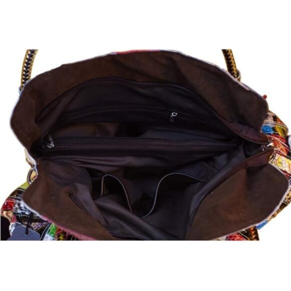 Women's Multicolor Big Boston Bag Genuine Leather RANDOM Colorful Patchwork - Picture 5 of 7